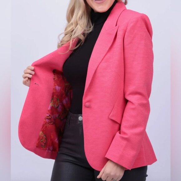 NWT L'AGENCE CHAMBERLAIN BLAZER IN CORAL FUCHSIA with BUTTERFLY lining Size 16 - Picture 1 of 12
